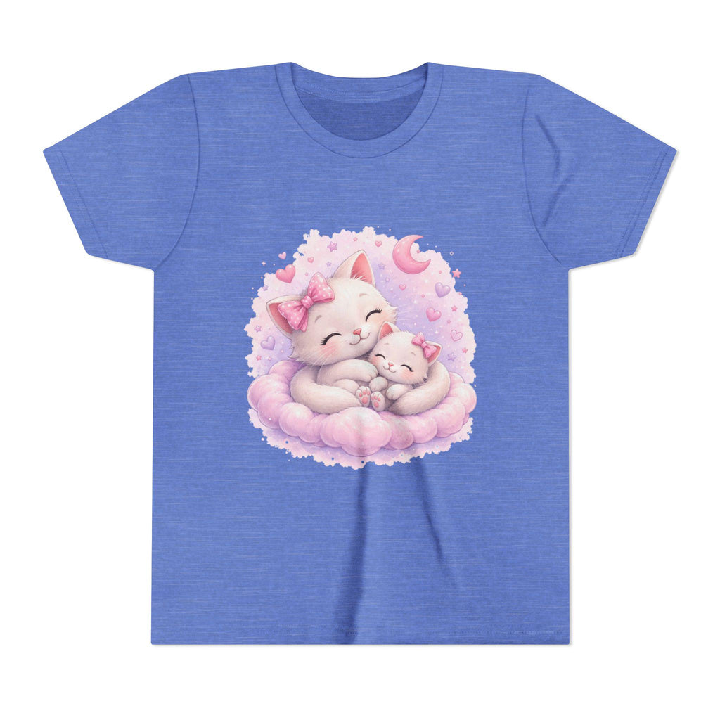 Sleeping Mama and Baby Kittens Youth Tee | Cute Pastel Cat Illustration