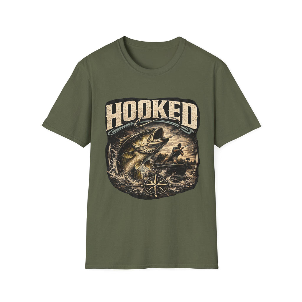 Hooked Bass Graphic T-Shirt | Fishing Boat Angler Design