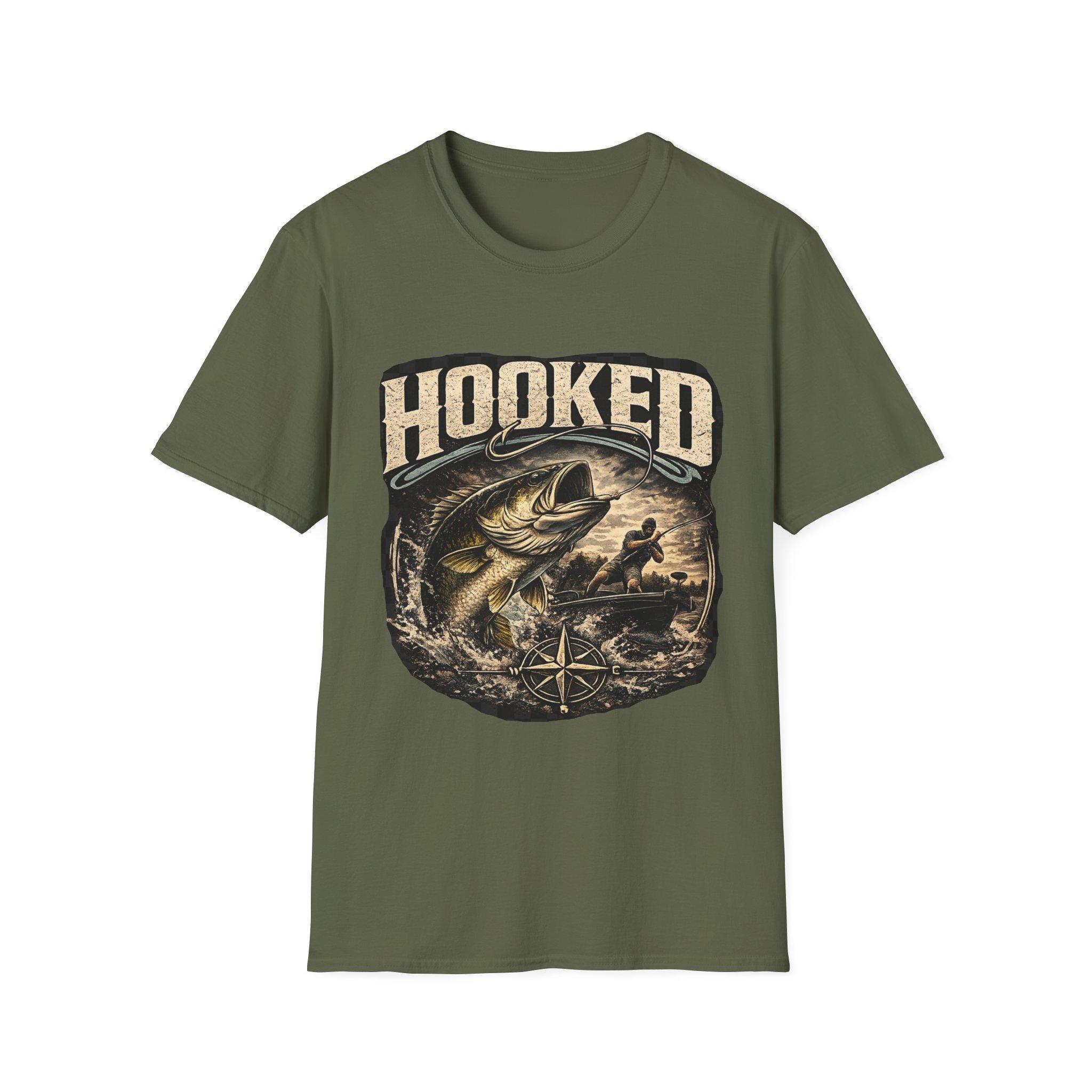 Hooked Bass Graphic T-Shirt | Fishing Boat Angler Design