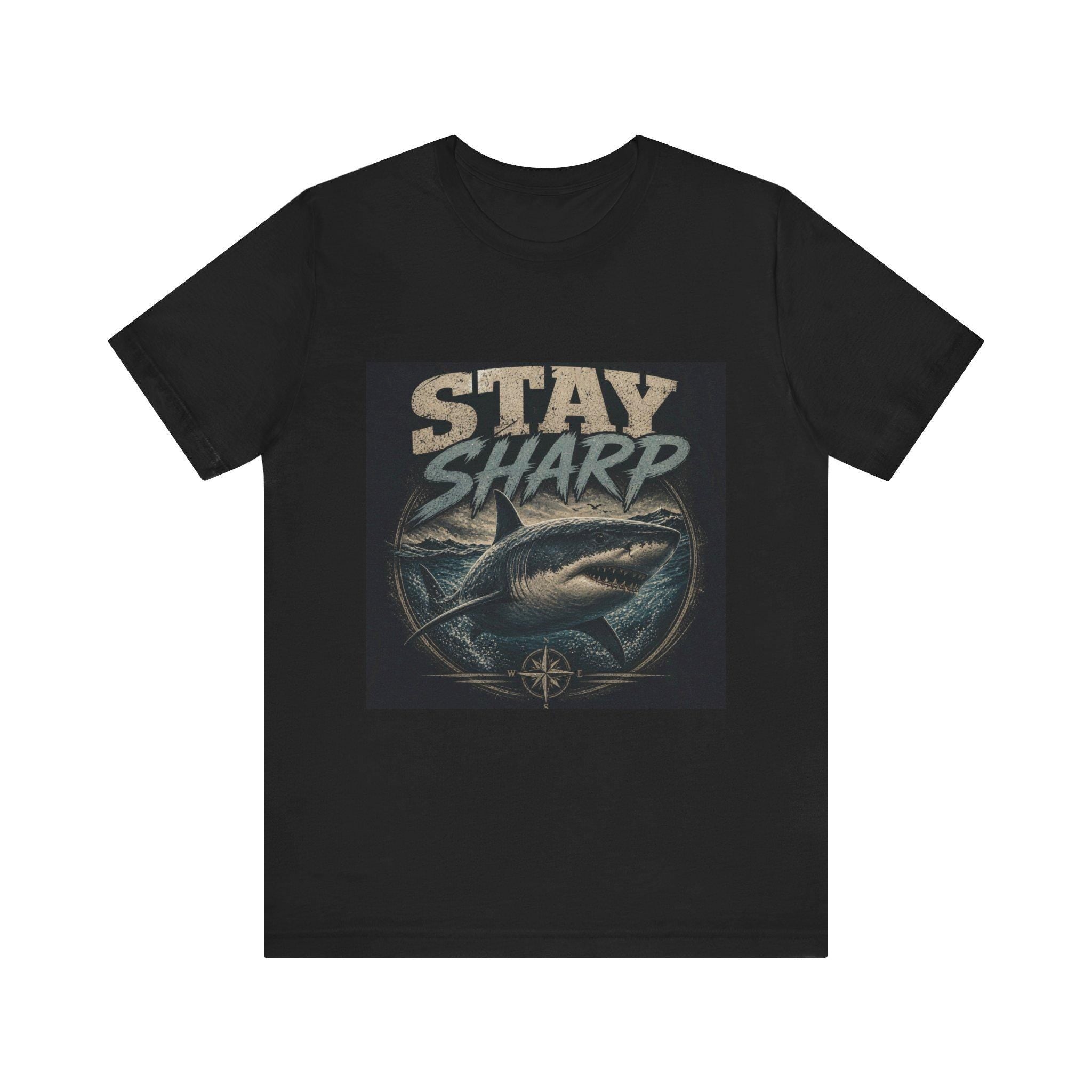 Stay Sharp Shark Tee | Vintage Nautical Compass Illustration