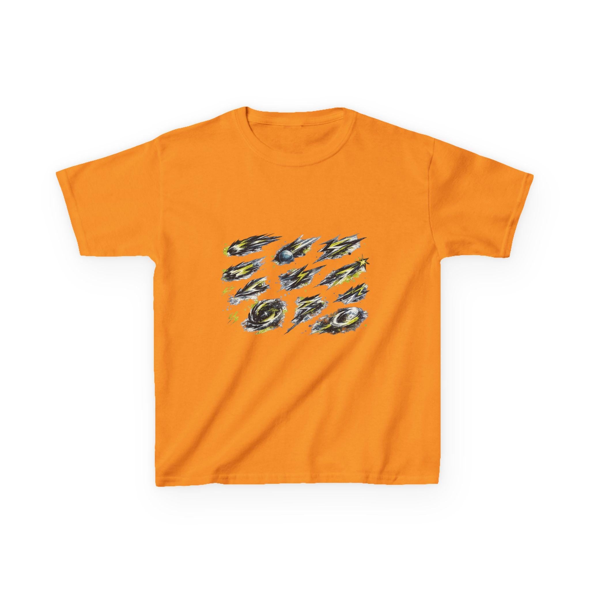 Meteor Brush Strokes Kids Tee | Comic Space Meteors, Yellow Blue