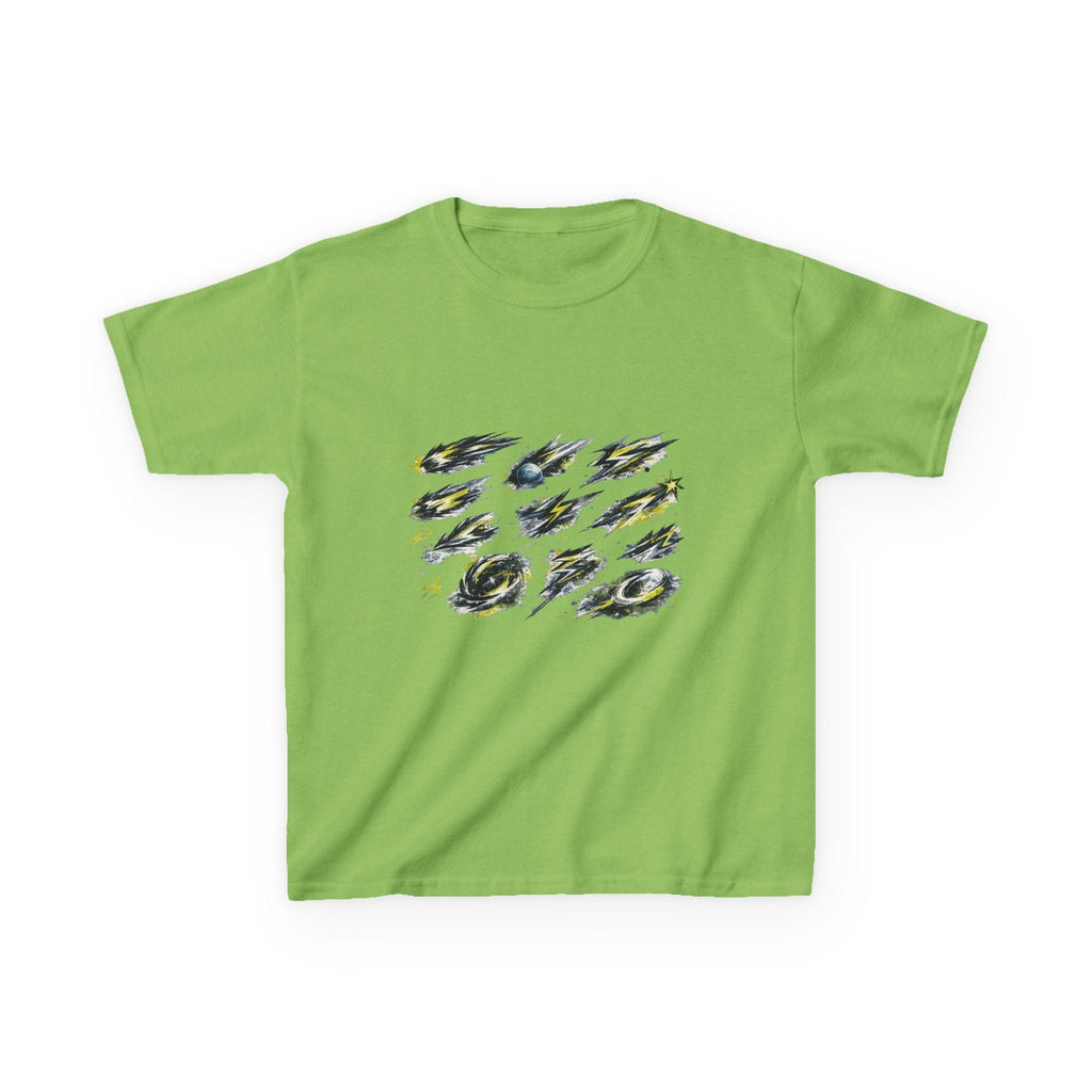 Meteor Brush Strokes Kids Tee | Comic Space Meteors, Yellow Blue