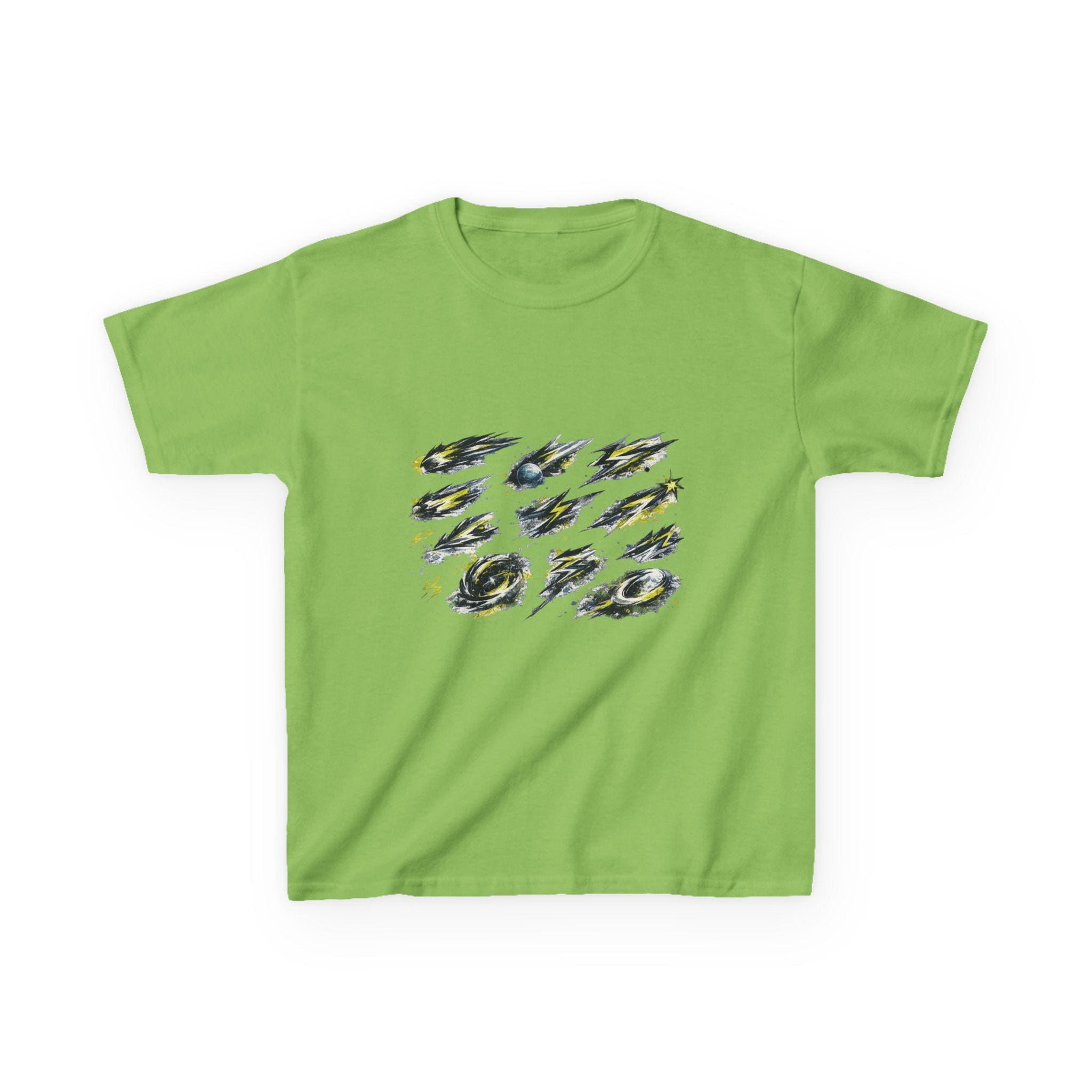 Meteor Brush Strokes Kids Tee | Comic Space Meteors, Yellow Blue