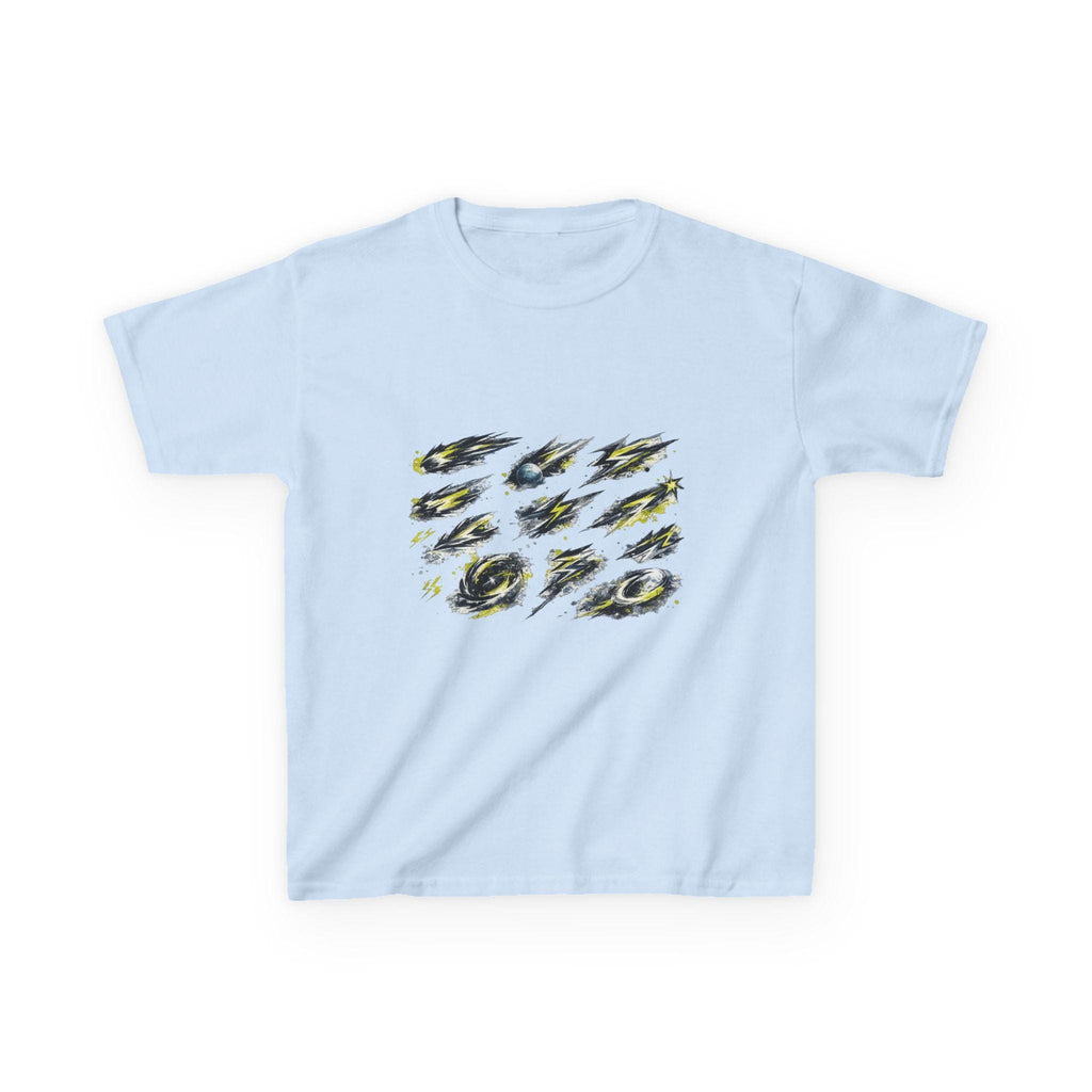 Meteor Brush Strokes Kids Tee | Comic Space Meteors, Yellow Blue