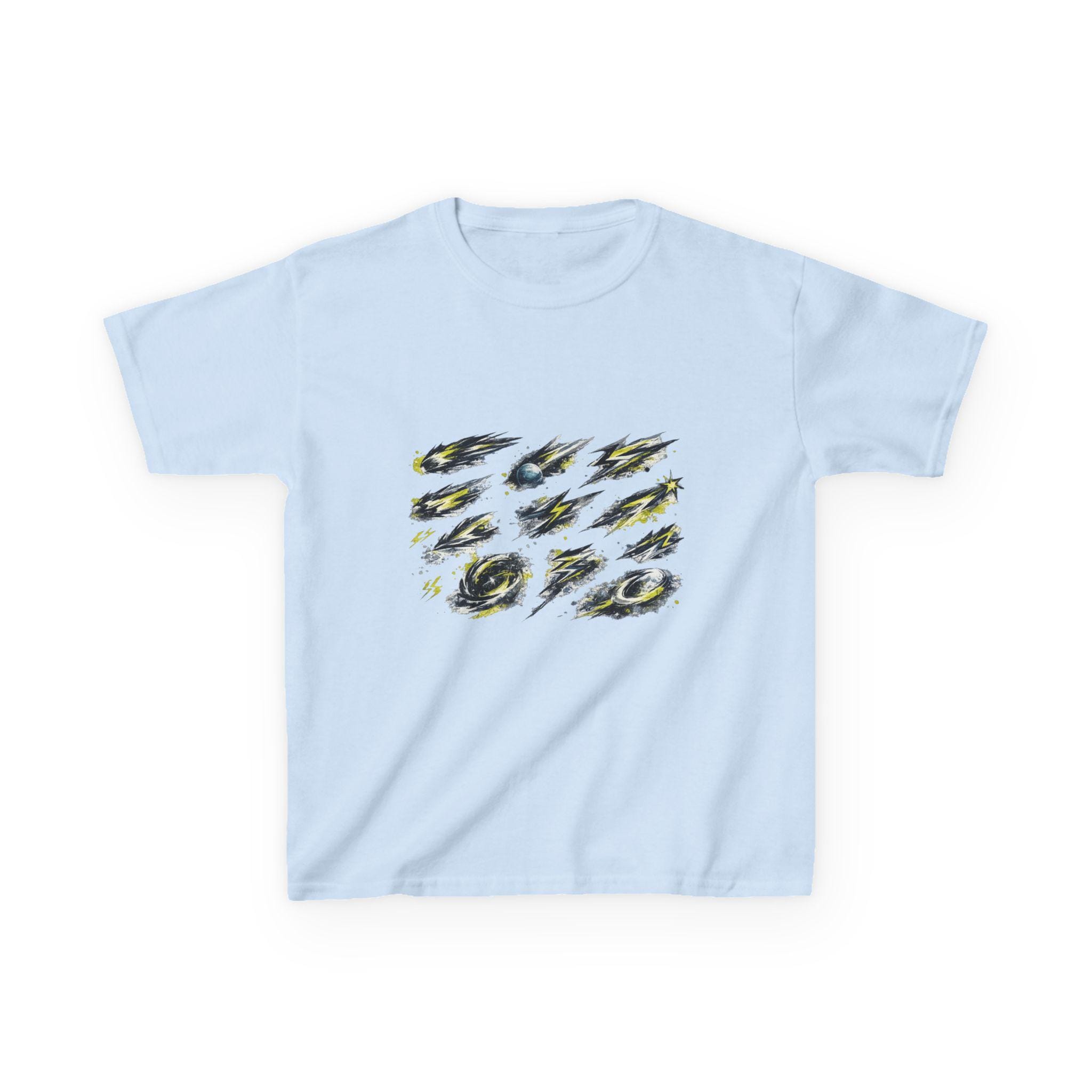 Meteor Brush Strokes Kids Tee | Comic Space Meteors, Yellow Blue