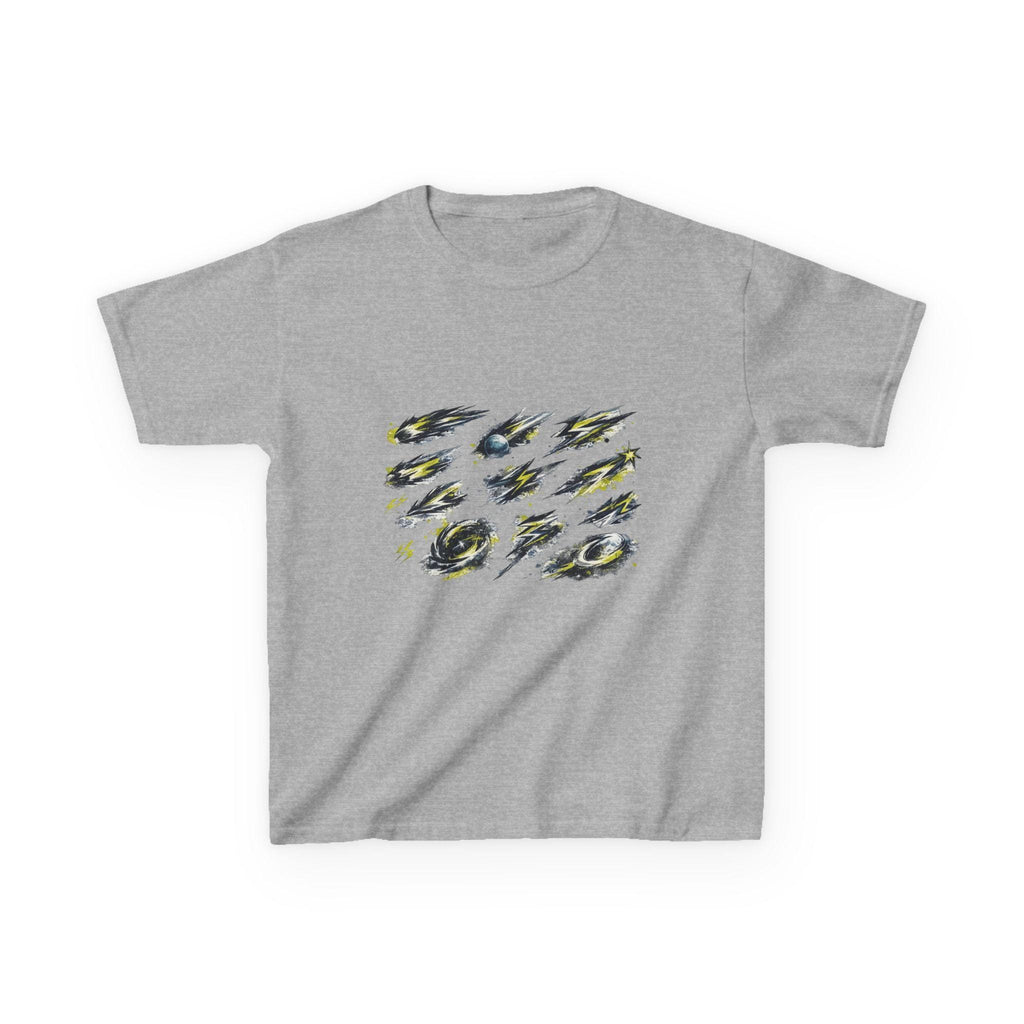 Meteor Brush Strokes Kids Tee | Comic Space Meteors, Yellow Blue