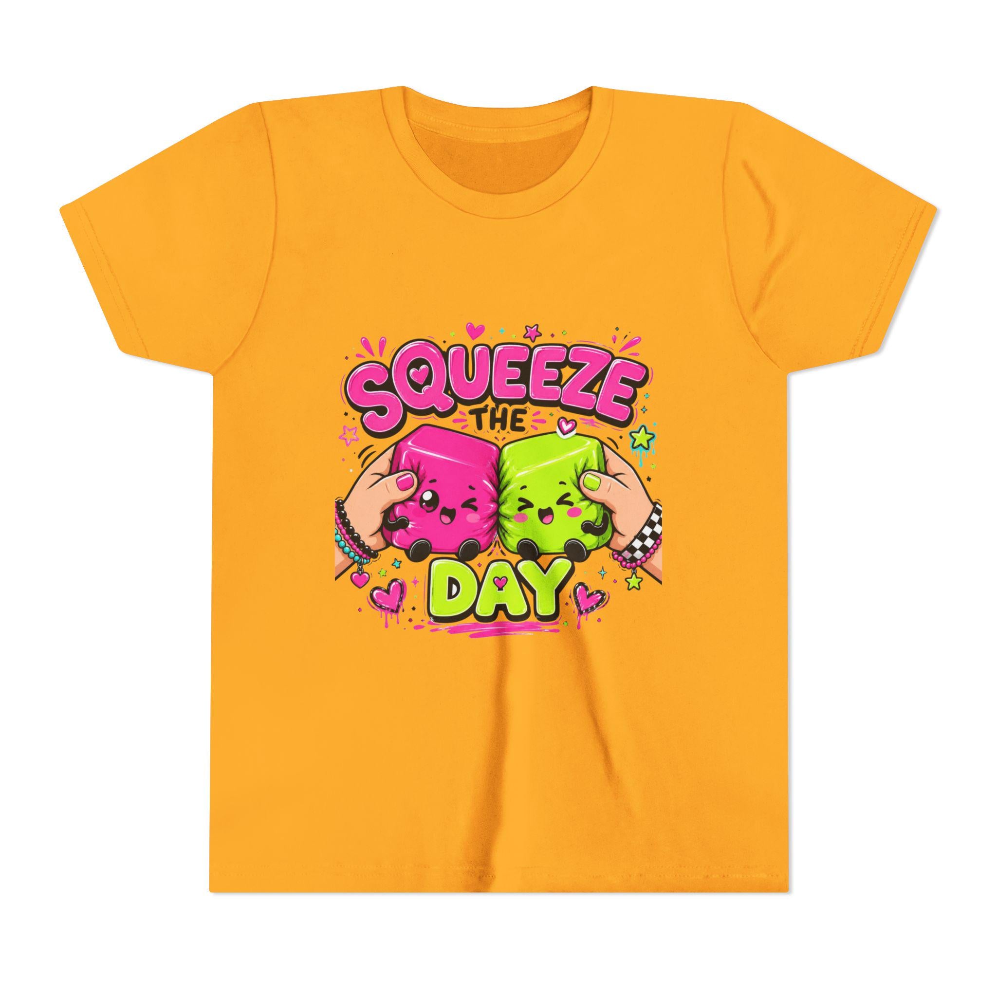Squeeze the Day Youth Tee | Cute Squishy Characters, Pink & Green Cartoon