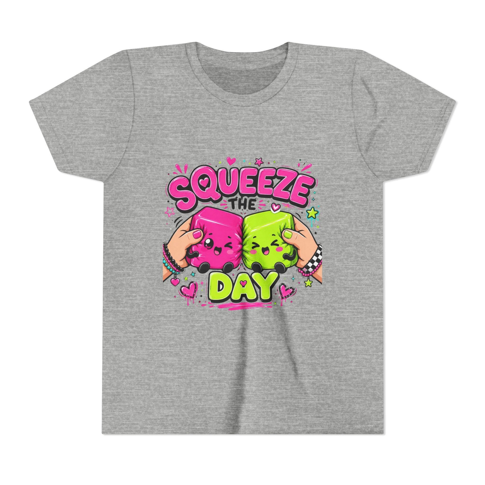 Squeeze the Day Youth Tee | Cute Squishy Characters, Pink & Green Cartoon