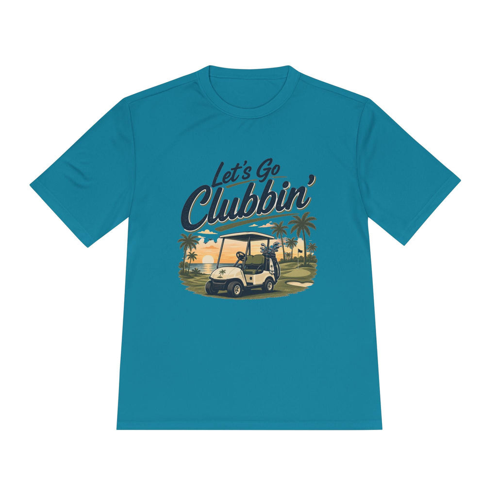 Let's Go Clubbin' Golf Cart Tee | Retro Palm Trees Sunset