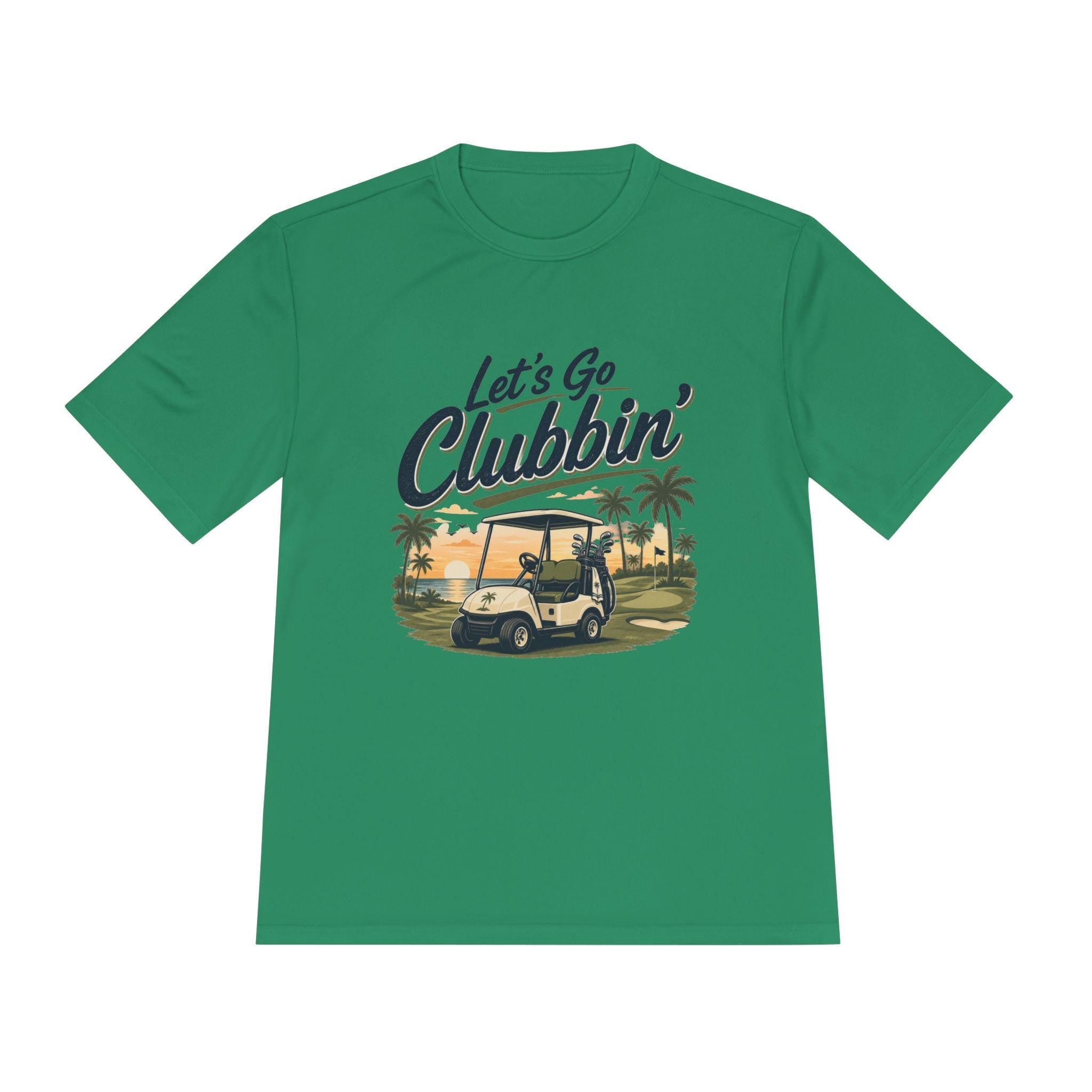 Let's Go Clubbin' Golf Cart Tee | Retro Palm Trees Sunset