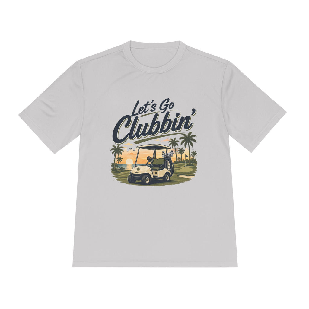 Let's Go Clubbin' Golf Cart Tee | Retro Palm Trees Sunset