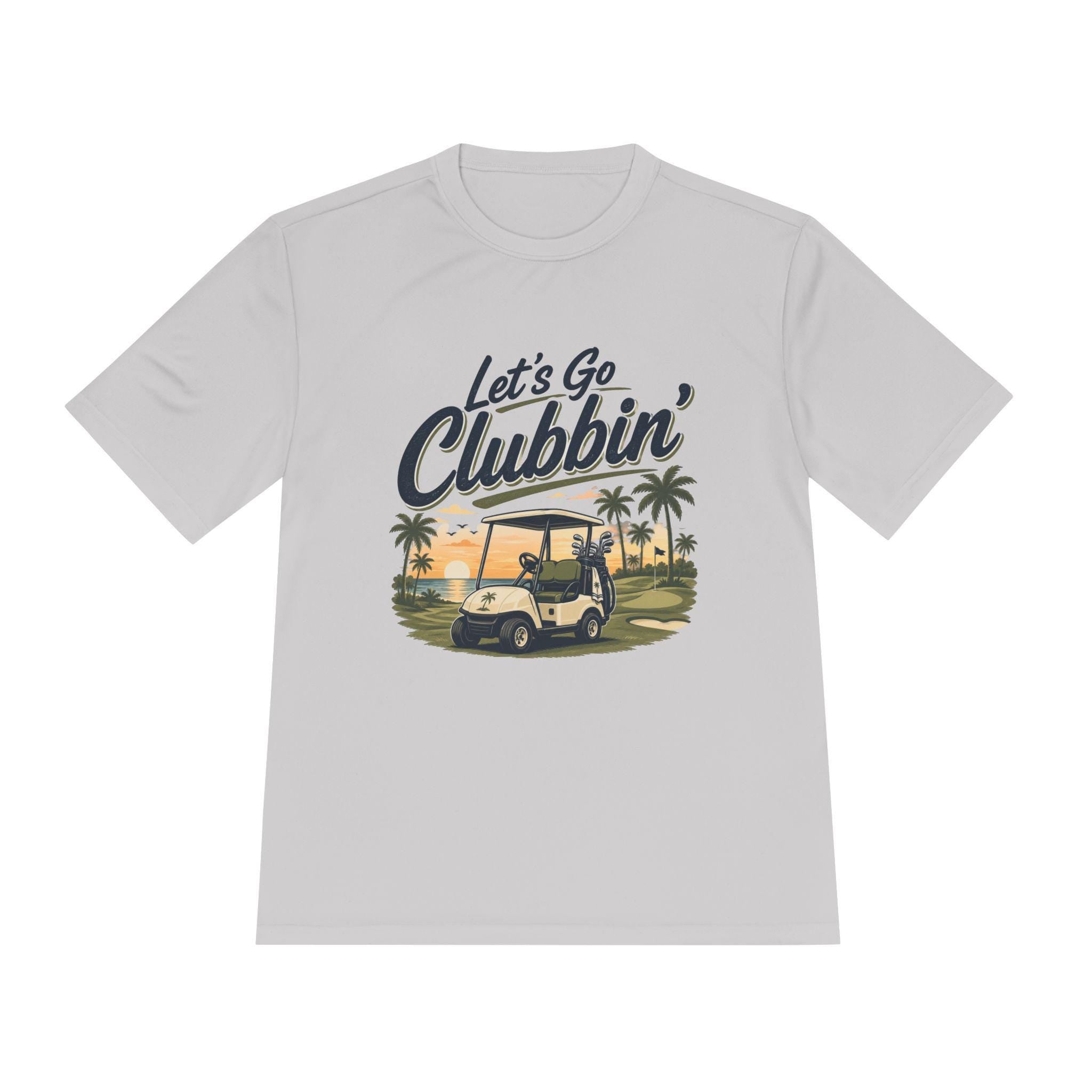Let's Go Clubbin' Golf Cart Tee | Retro Palm Trees Sunset