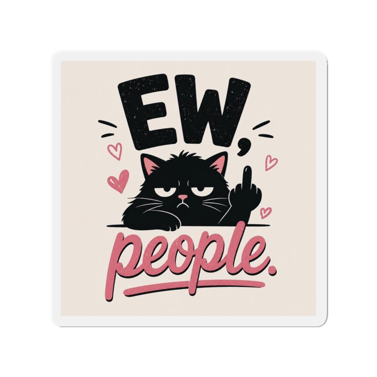 Grumpy Black Cat Magnet, Funny Sassy Middle Finger Die-Cut Vinyl
