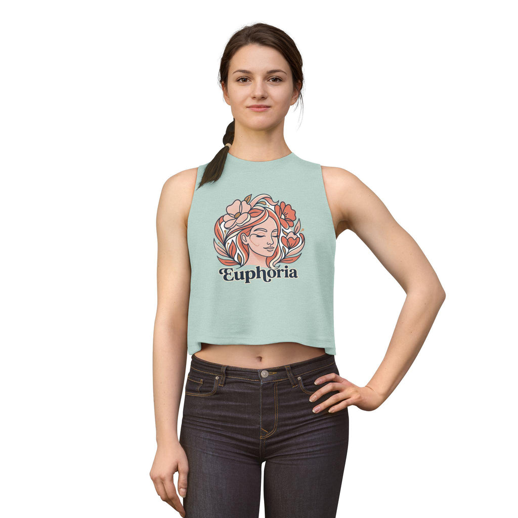 Floral Woman Portrait Euphoria Crop Top | Boho Flower Illustration