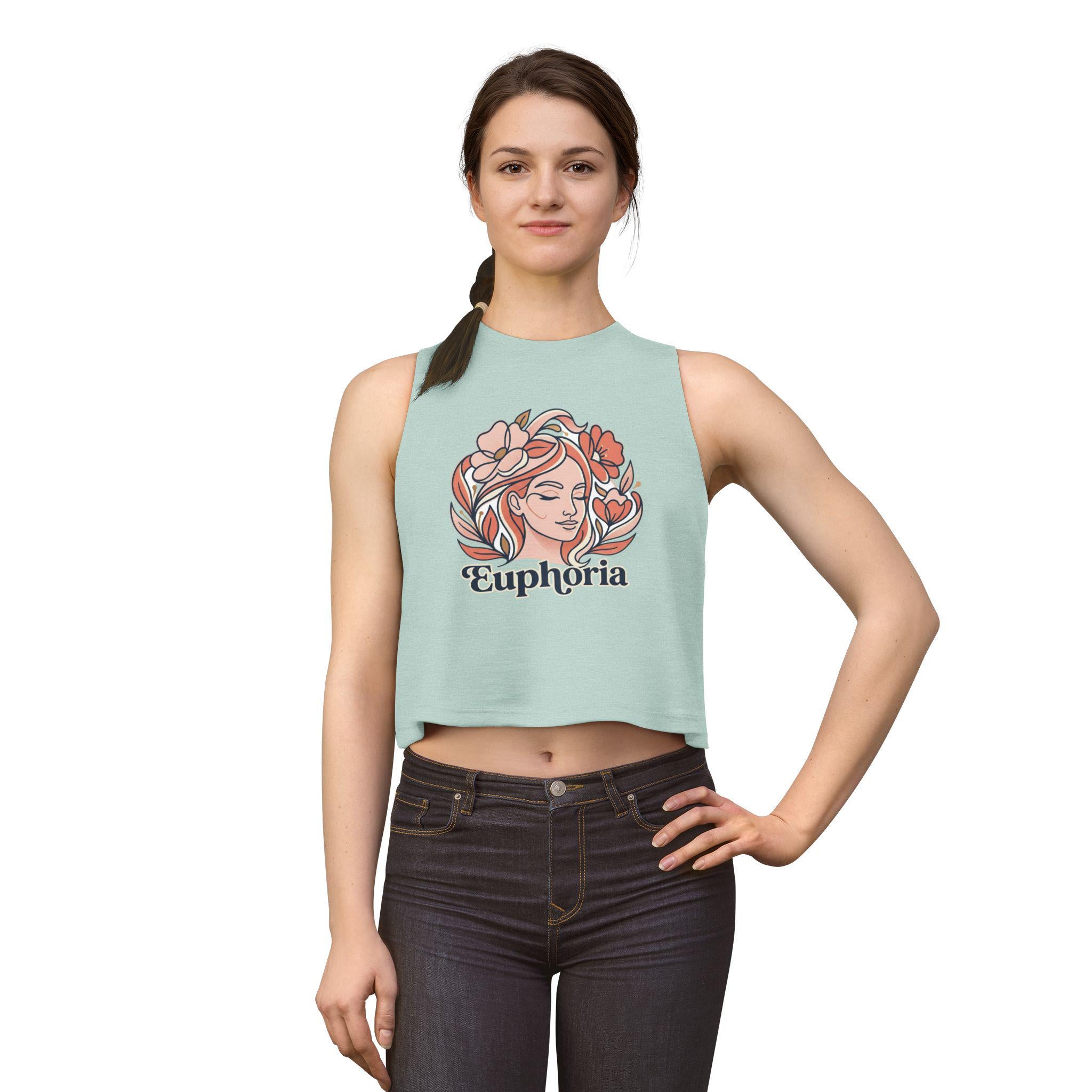 Floral Woman Portrait Euphoria Crop Top | Boho Flower Illustration
