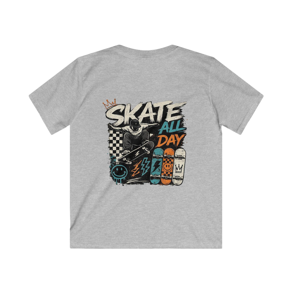 Skate All Day graphic Kids Tee | Skateboard deck art, checkerboard urban design