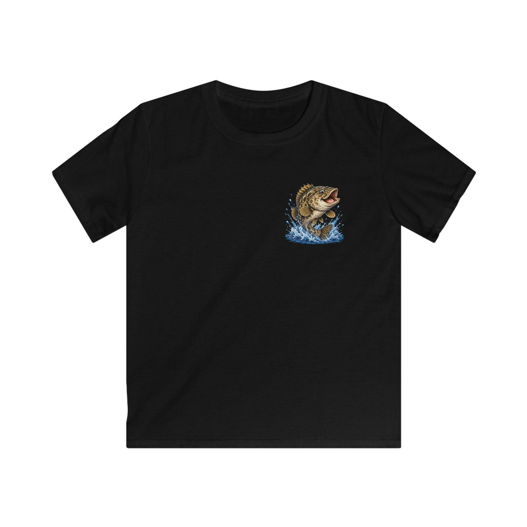 Jumping Bass Fish Kids T-Shirt | Fishing Graphic, Splash Design