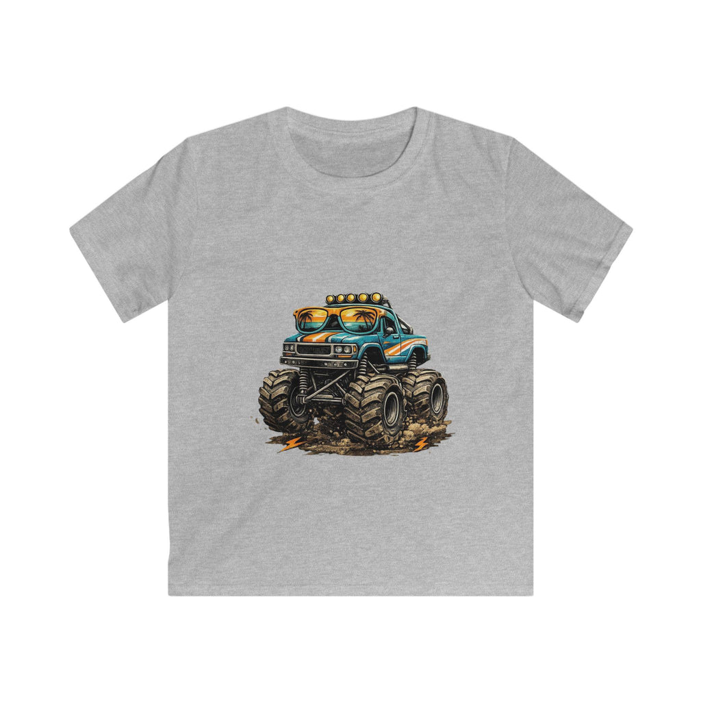 Blue Monster Truck Kids Tee | Muddy Offroad Vehicle Illustration