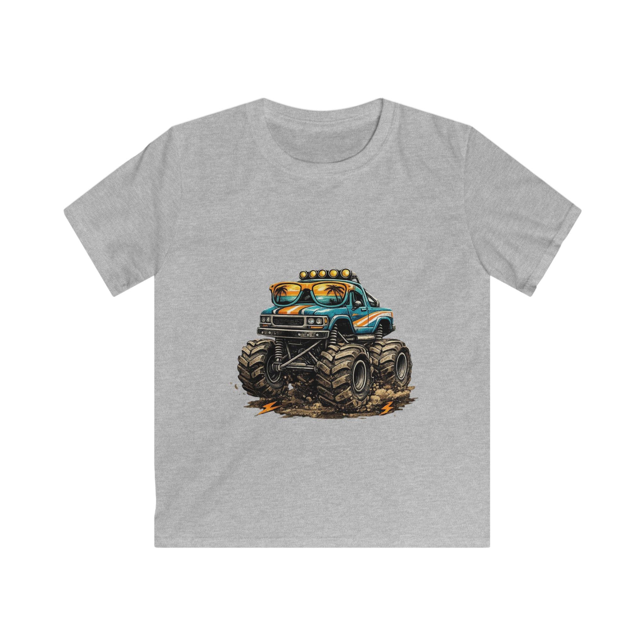 Blue Monster Truck Kids Tee | Muddy Offroad Vehicle Illustration