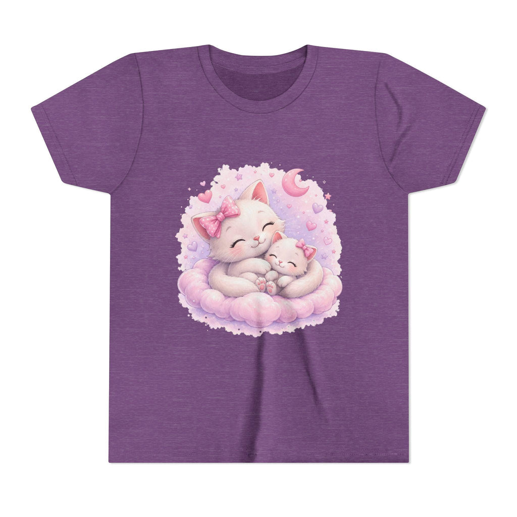 Sleeping Mama and Baby Kittens Youth Tee | Cute Pastel Cat Illustration