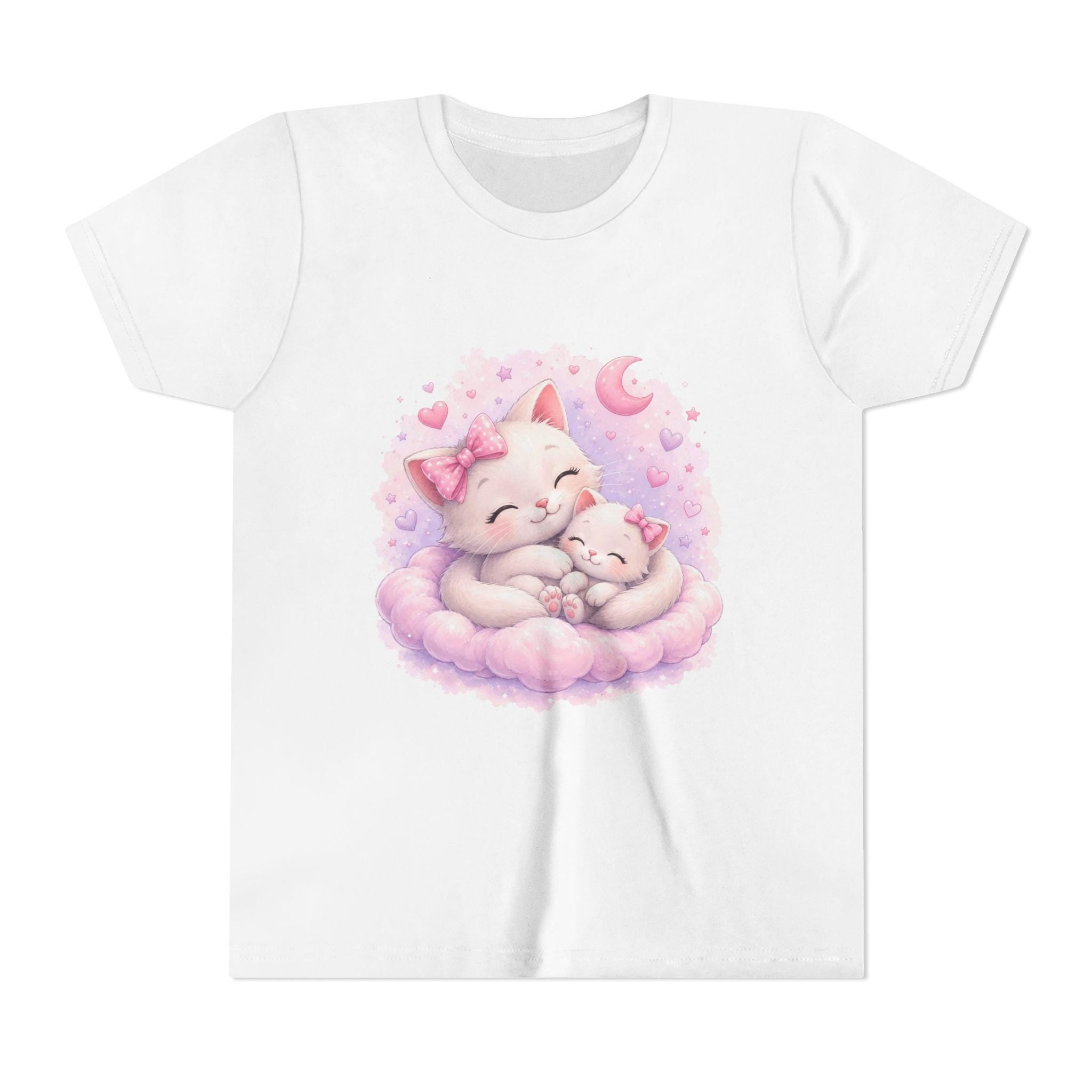 Sleeping Mama and Baby Kittens Youth Tee | Cute Pastel Cat Illustration