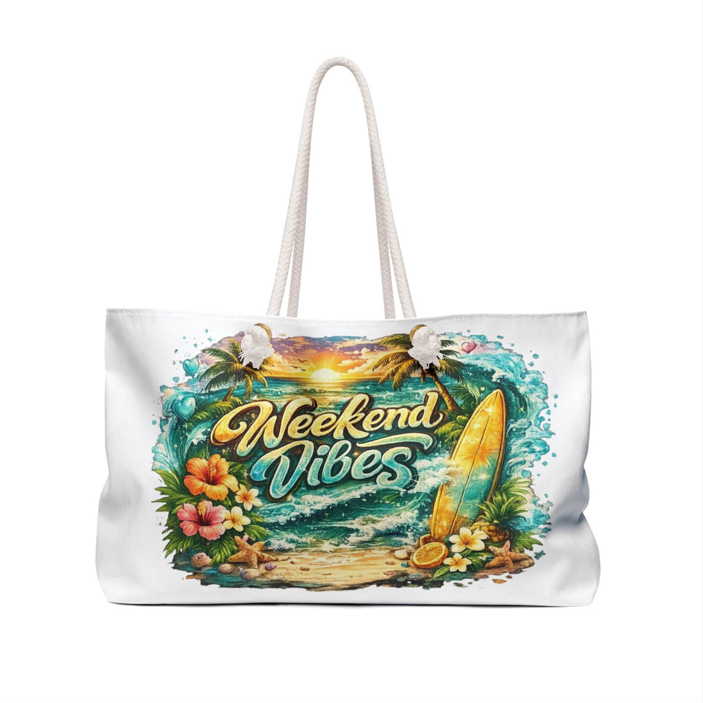 Weekend Vibes Surf Scene Weekender Bag | Tropical Beach, Surfboard, Sunset