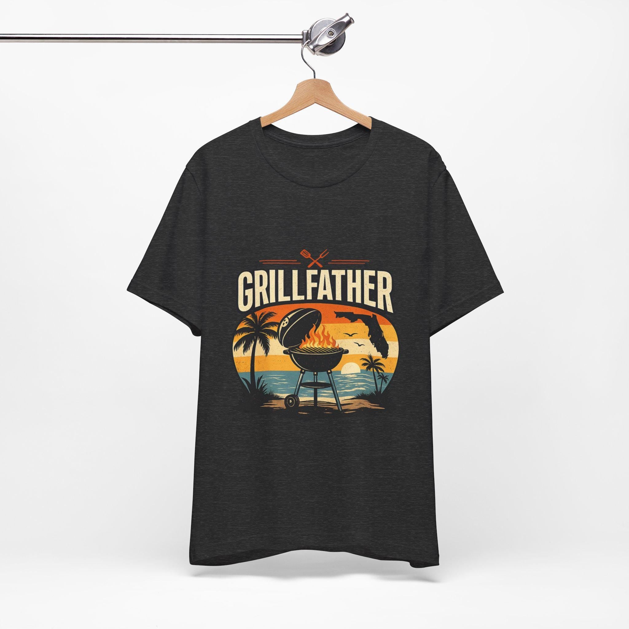 Grillfather BBQ Sunset Grill T-Shirt | Tropical Palm Beach Barbecue Tee
