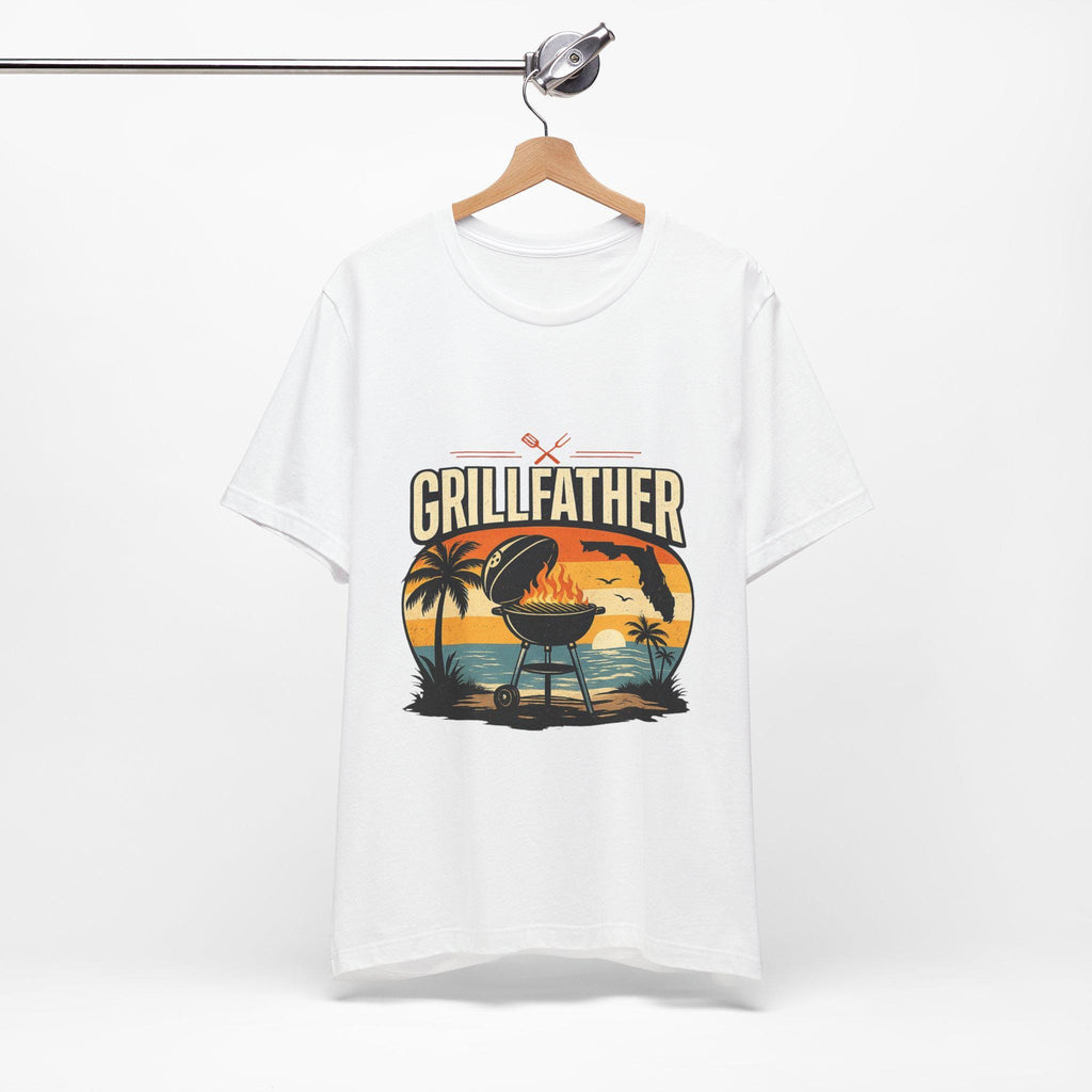Grillfather BBQ Sunset Grill T-Shirt | Tropical Palm Beach Barbecue Tee