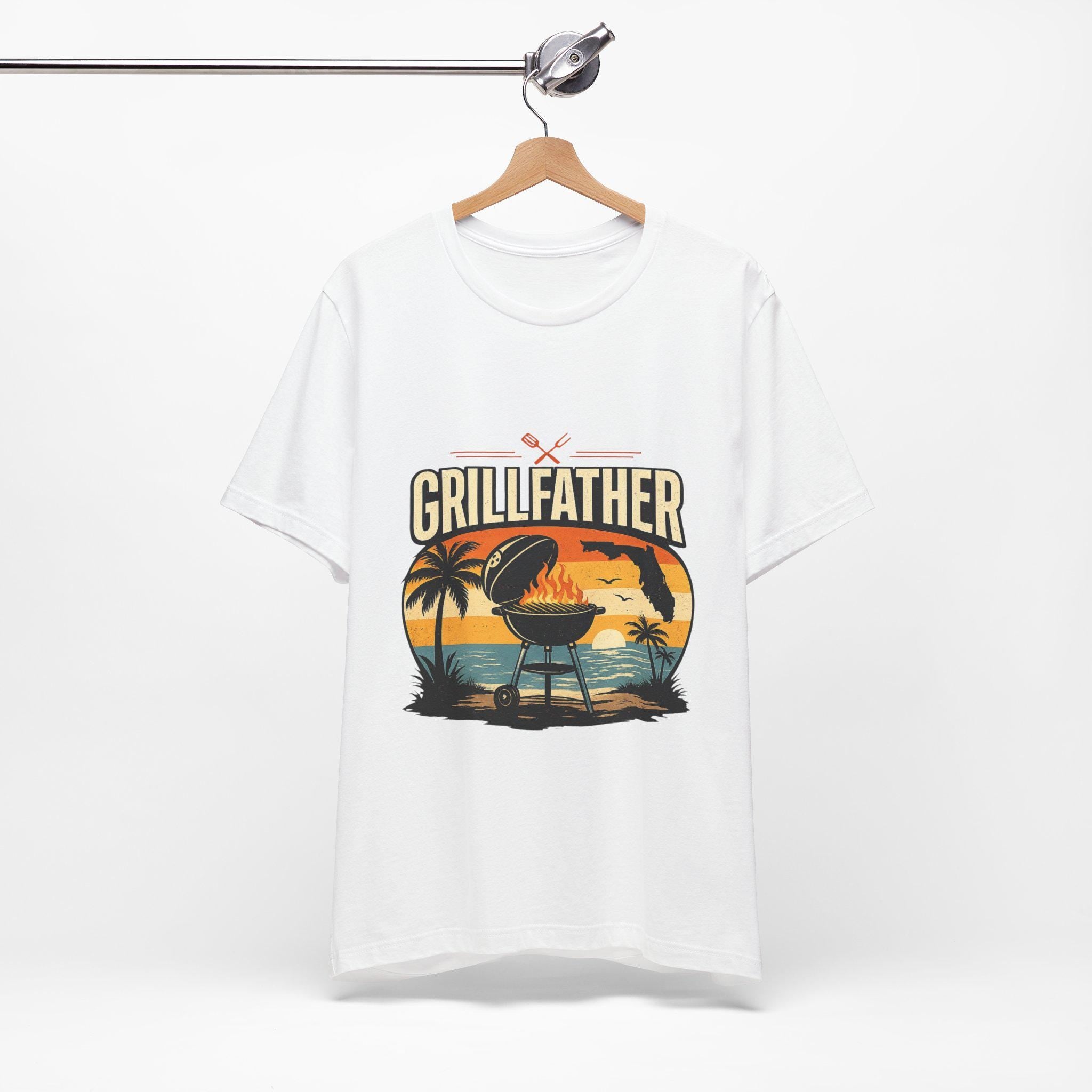 Grillfather BBQ Sunset Grill T-Shirt | Tropical Palm Beach Barbecue Tee