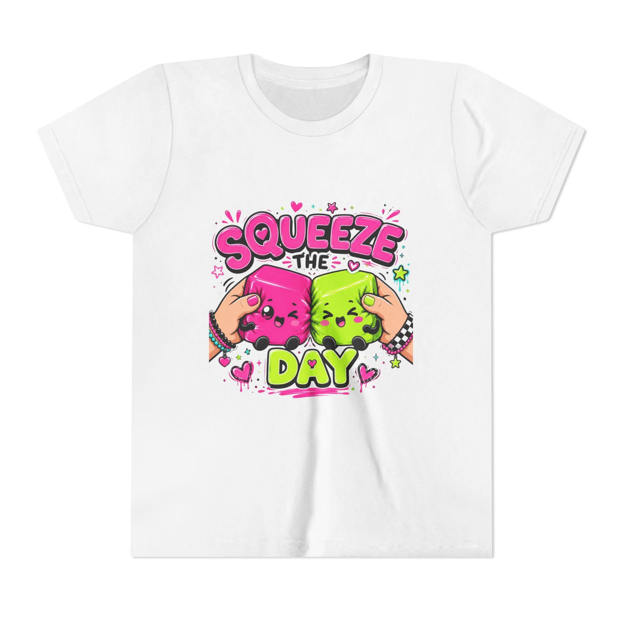 Squeeze the Day Youth Tee | Cute Squishy Characters, Pink & Green Cartoon