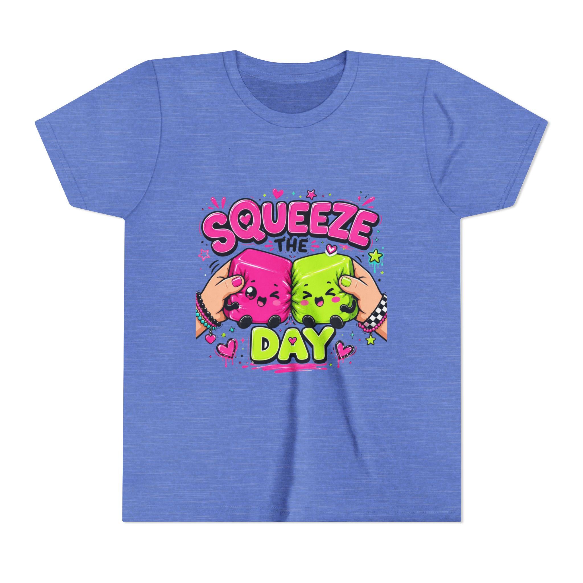 Squeeze the Day Youth Tee | Cute Squishy Characters, Pink & Green Cartoon