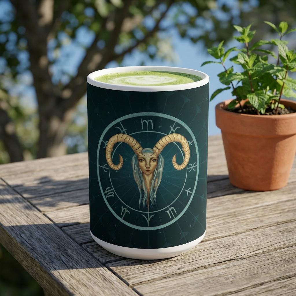 Aries Ram Zodiac Illustration Mug | Astrology Horoscope Ceramic Coffee Cup