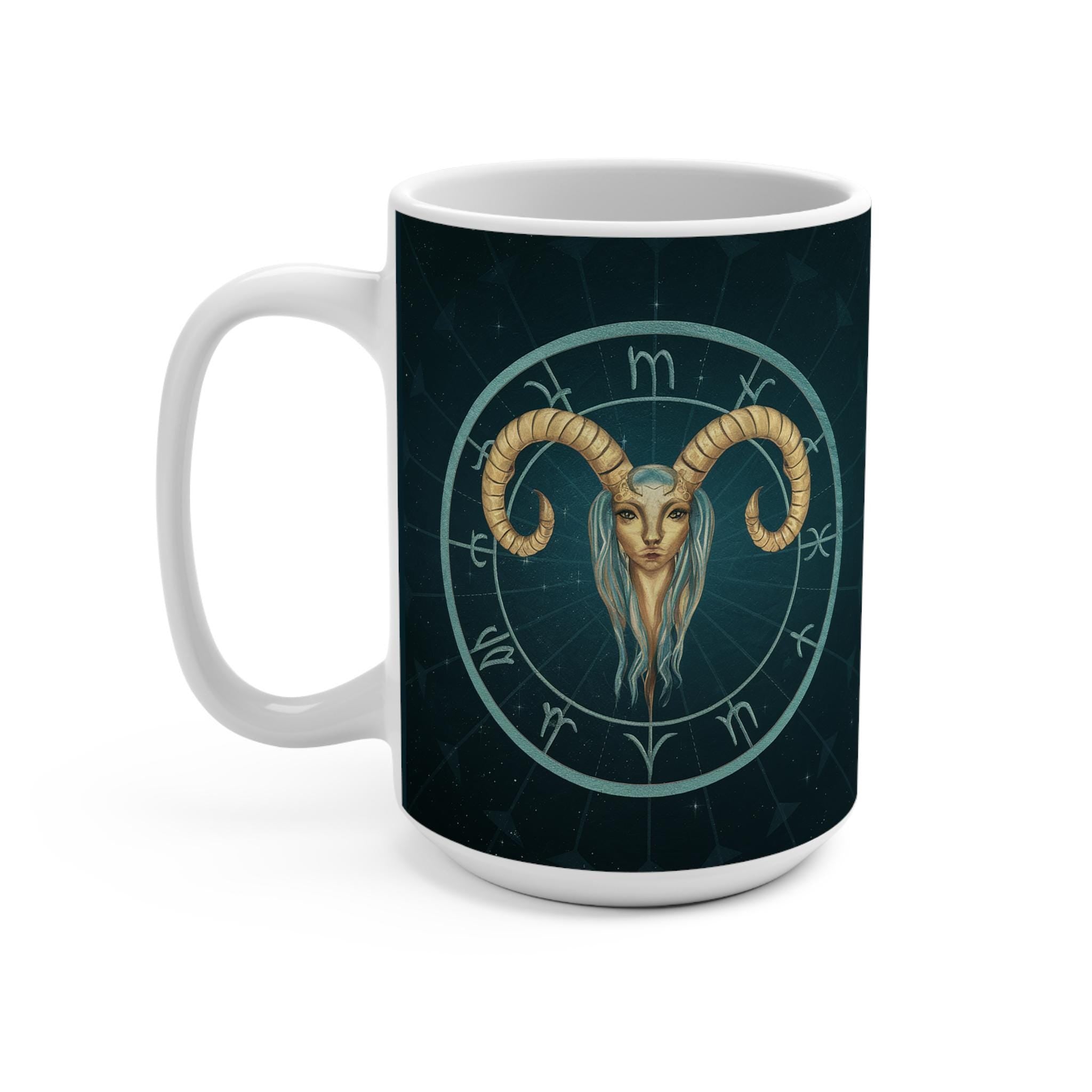 Aries Ram Zodiac Illustration Mug | Astrology Horoscope Ceramic Coffee Cup