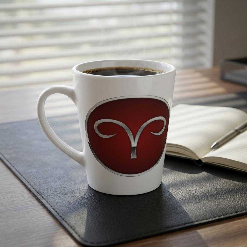 Aries Zodiac Symbol Latte Mug | Red Horoscope Coffee Cup
