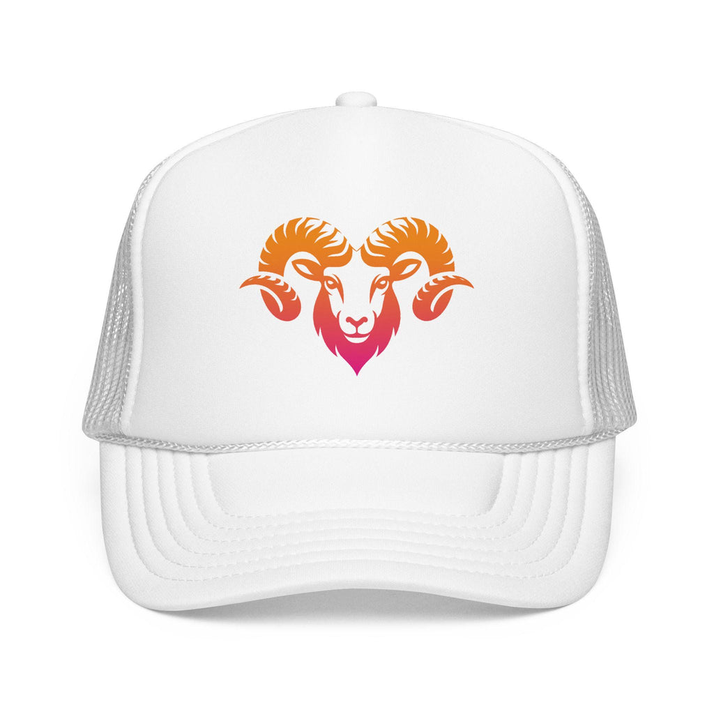 Gradient Ram Skull Foam Trucker Hat | Sunset Skull Goat Head