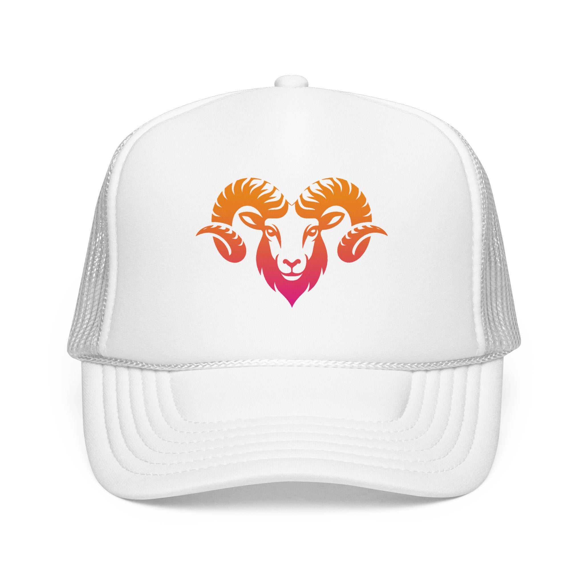 Gradient Ram Skull Foam Trucker Hat | Sunset Skull Goat Head