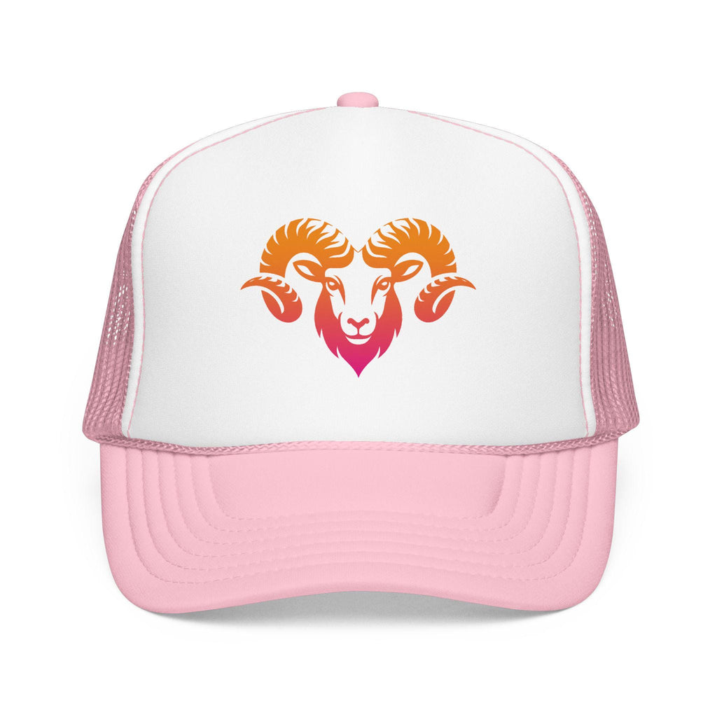 Gradient Ram Skull Foam Trucker Hat | Sunset Skull Goat Head