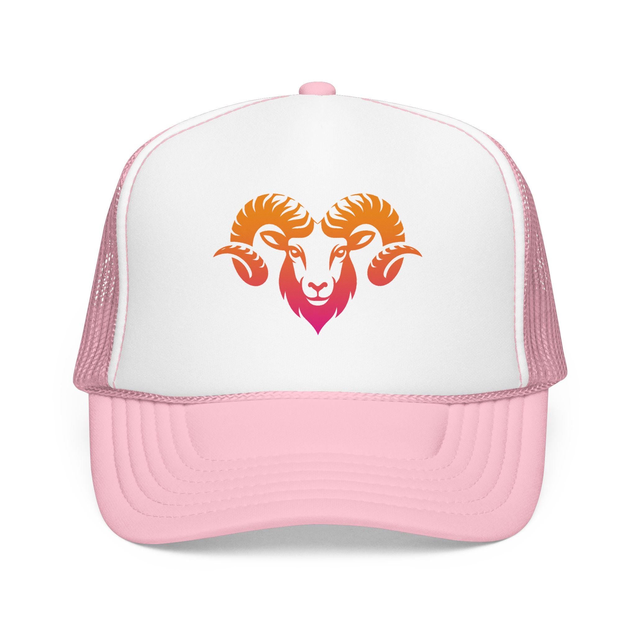 Gradient Ram Skull Foam Trucker Hat | Sunset Skull Goat Head