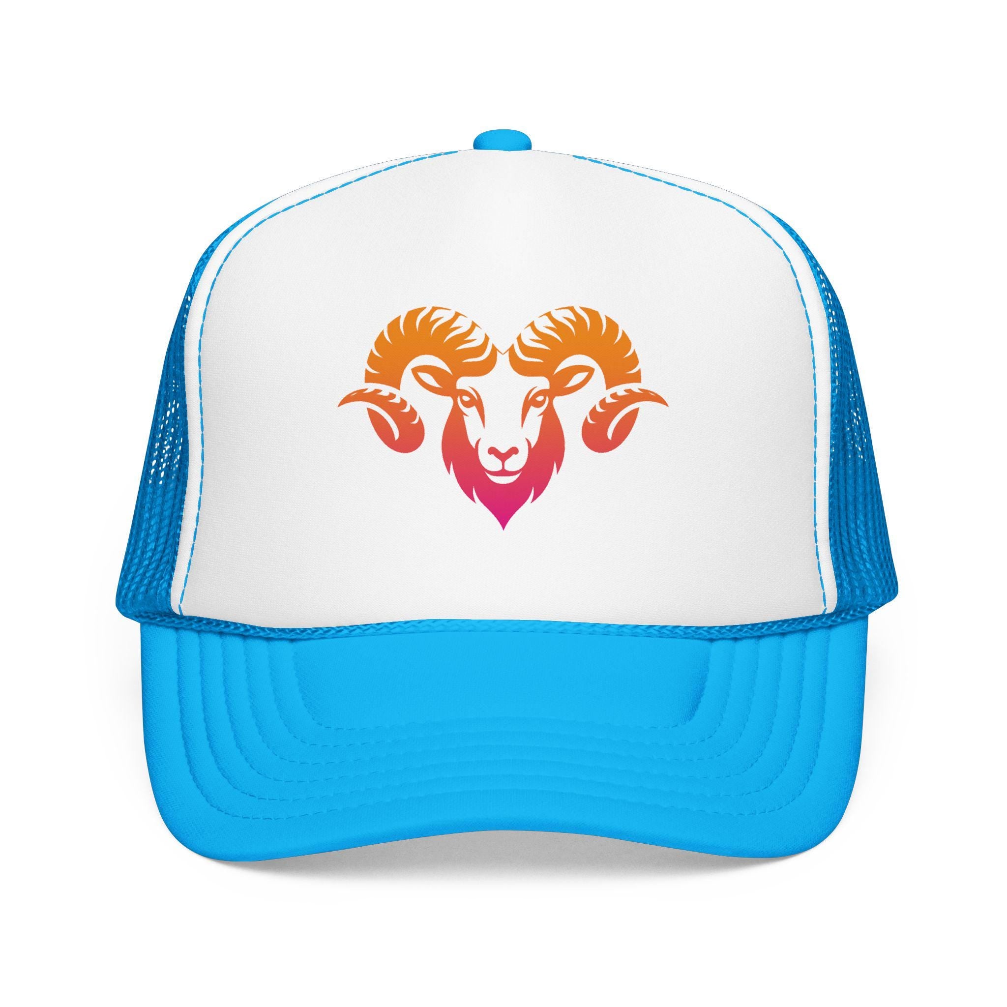 Gradient Ram Skull Foam Trucker Hat | Sunset Skull Goat Head