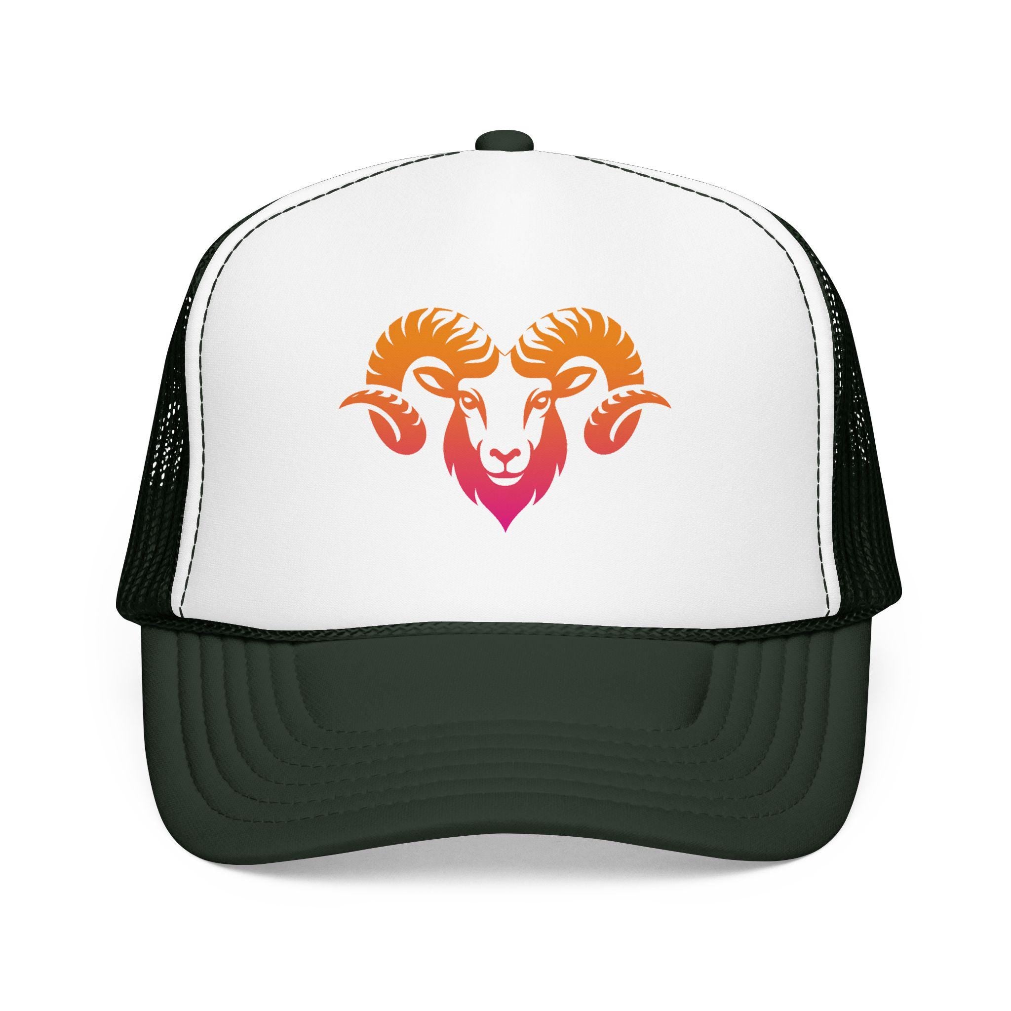 Gradient Ram Skull Foam Trucker Hat | Sunset Skull Goat Head