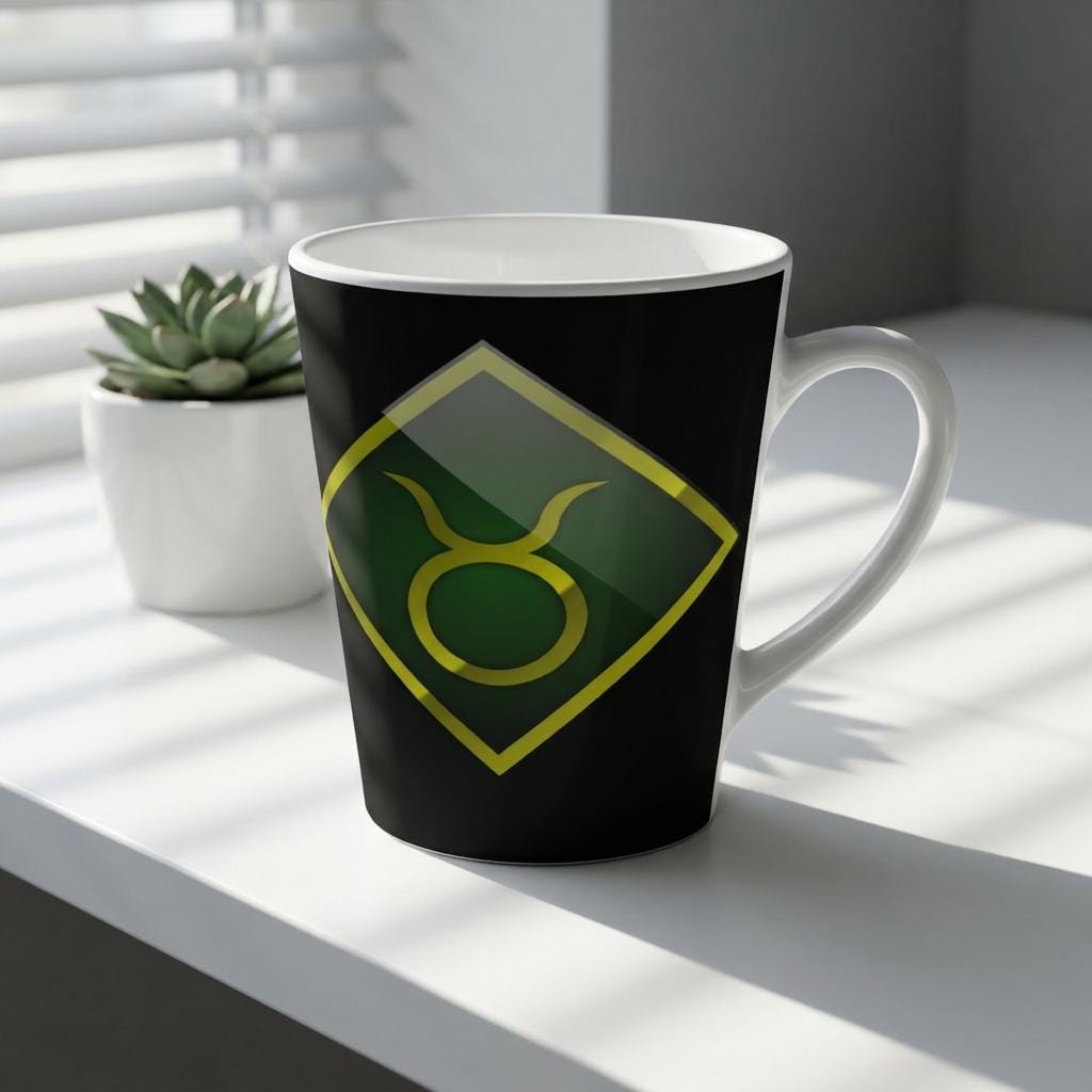 Taurus Zodiac Symbol Latte Mug | Green Gold Astrological Coffee Cup