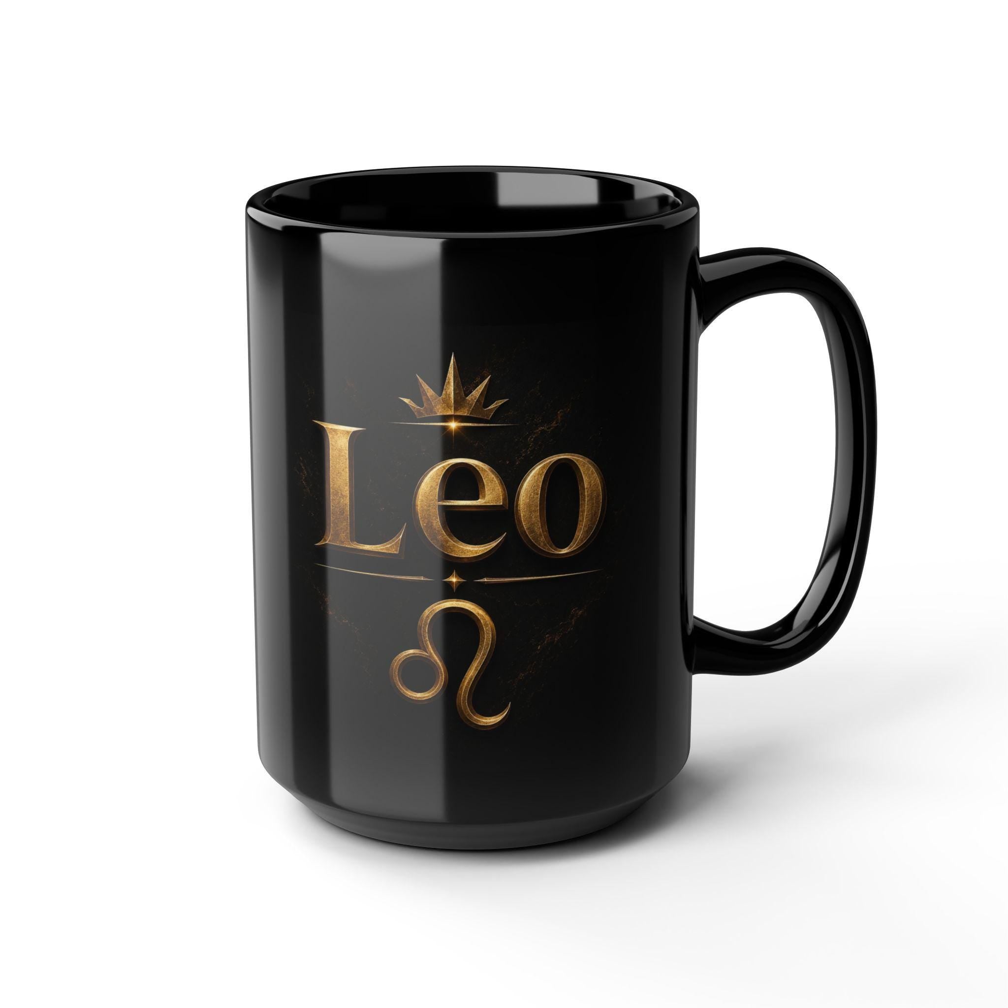 Leo Zodiac Gold Script Mug | Black Ceramic 15oz