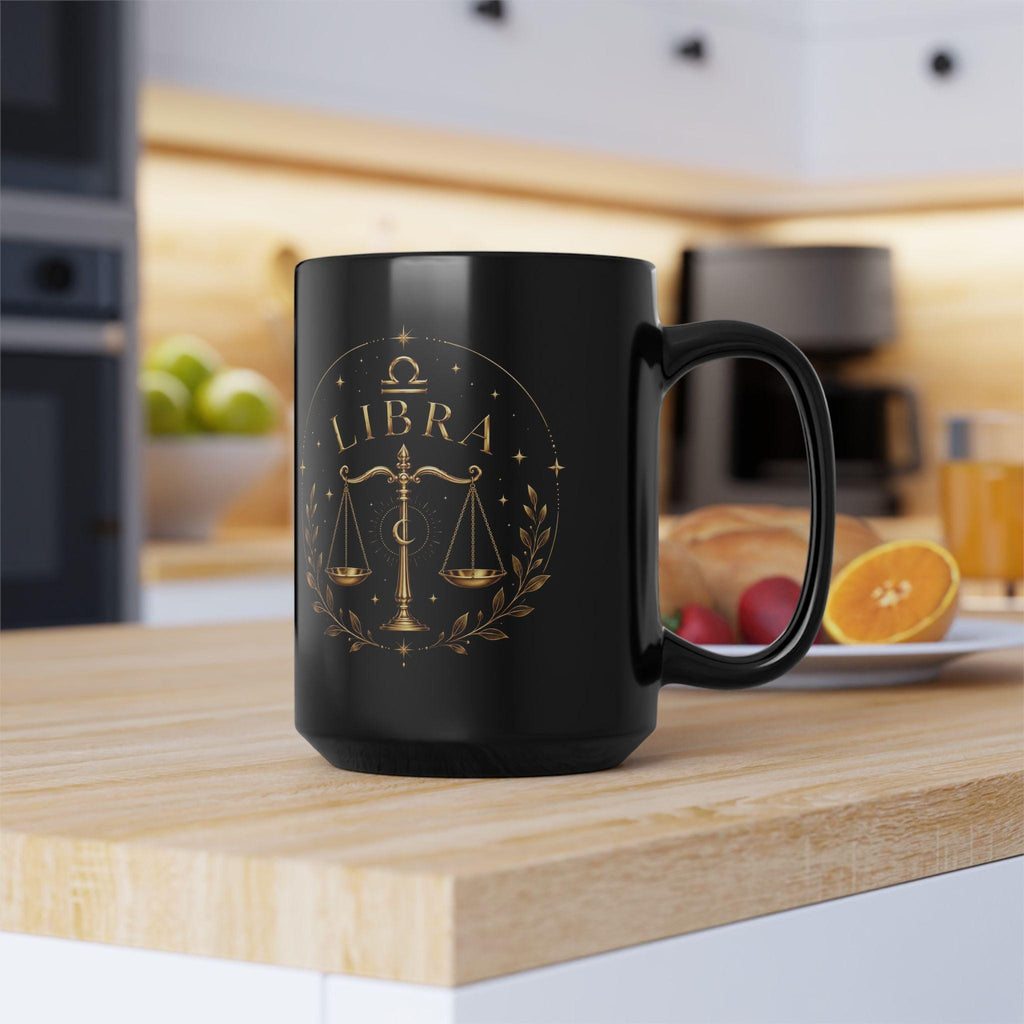 Libra Scales Mug | Black 15oz Zodiac Coffee Cup