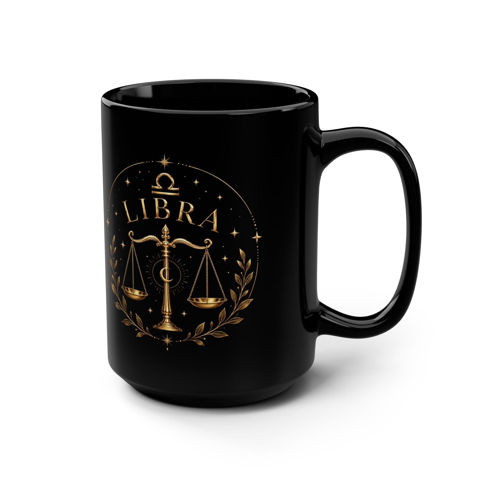 Libra Scales Mug | Black 15oz Zodiac Coffee Cup