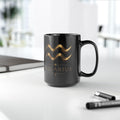 Gold Aquarius Zodiac Symbol Mug | Black 15oz Ceramic