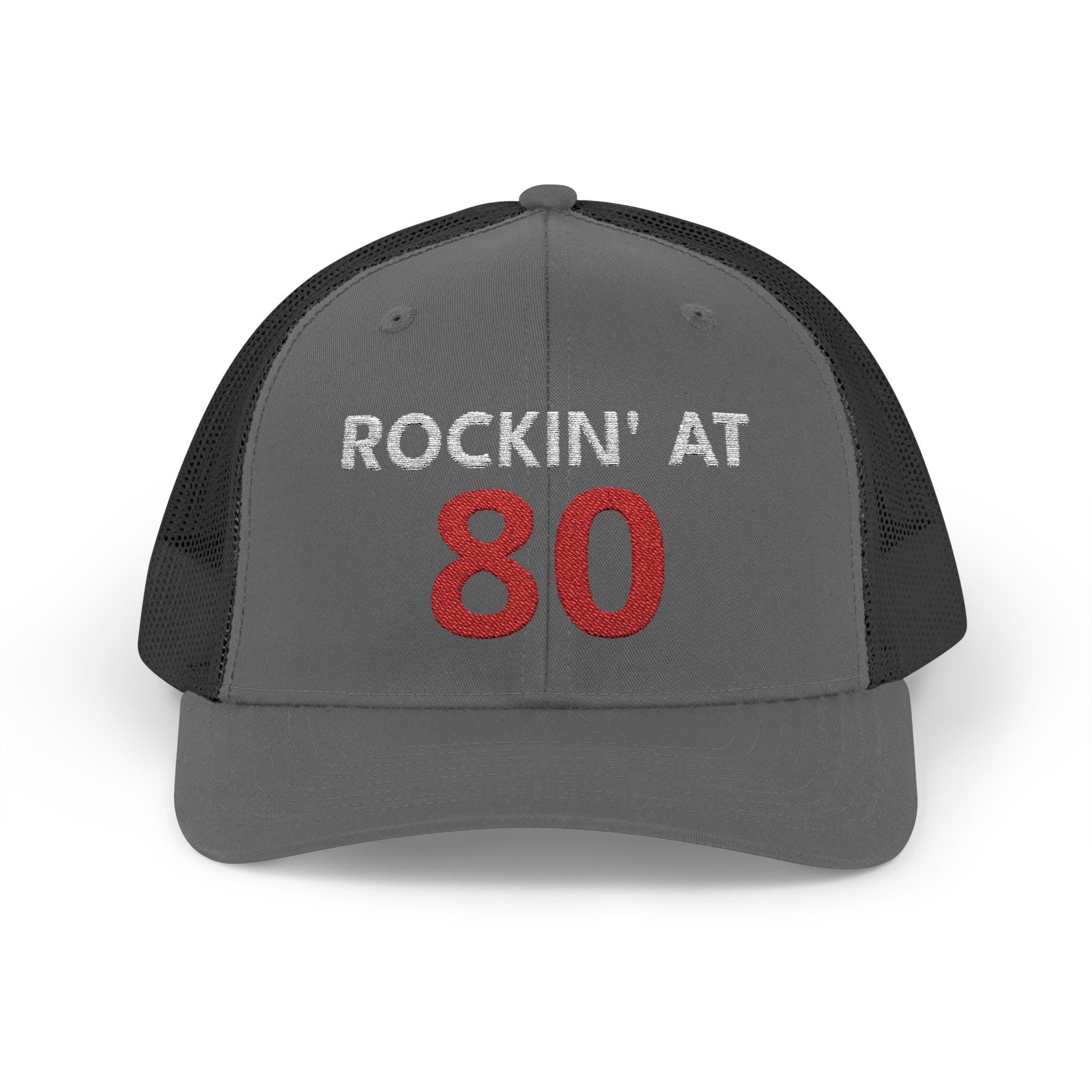 Rockin' at 80 Trucker Cap | 80th Birthday Hat, Glitter Red Number