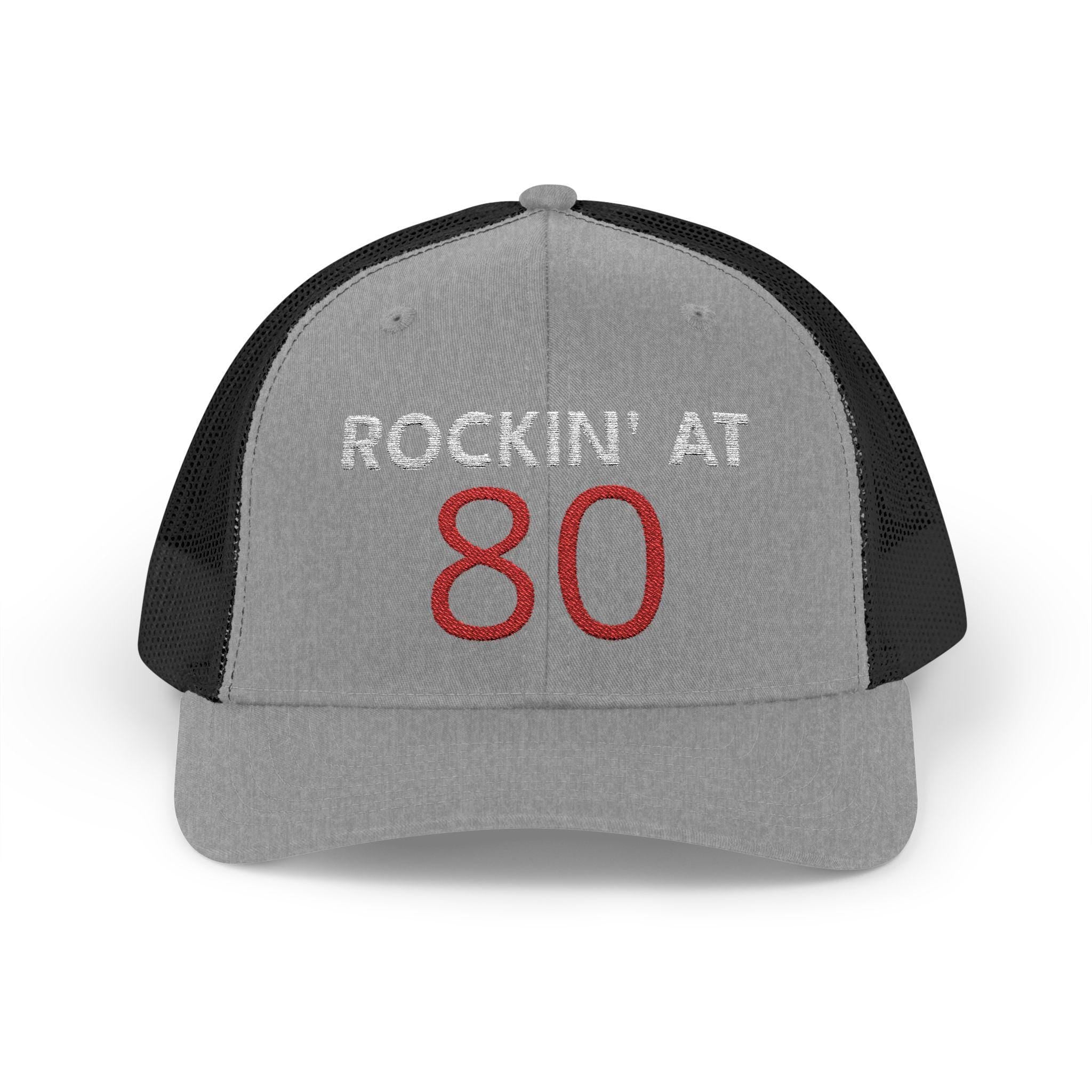 Rockin' at 80 Trucker Cap | 80th Birthday Hat, Glitter Red Number