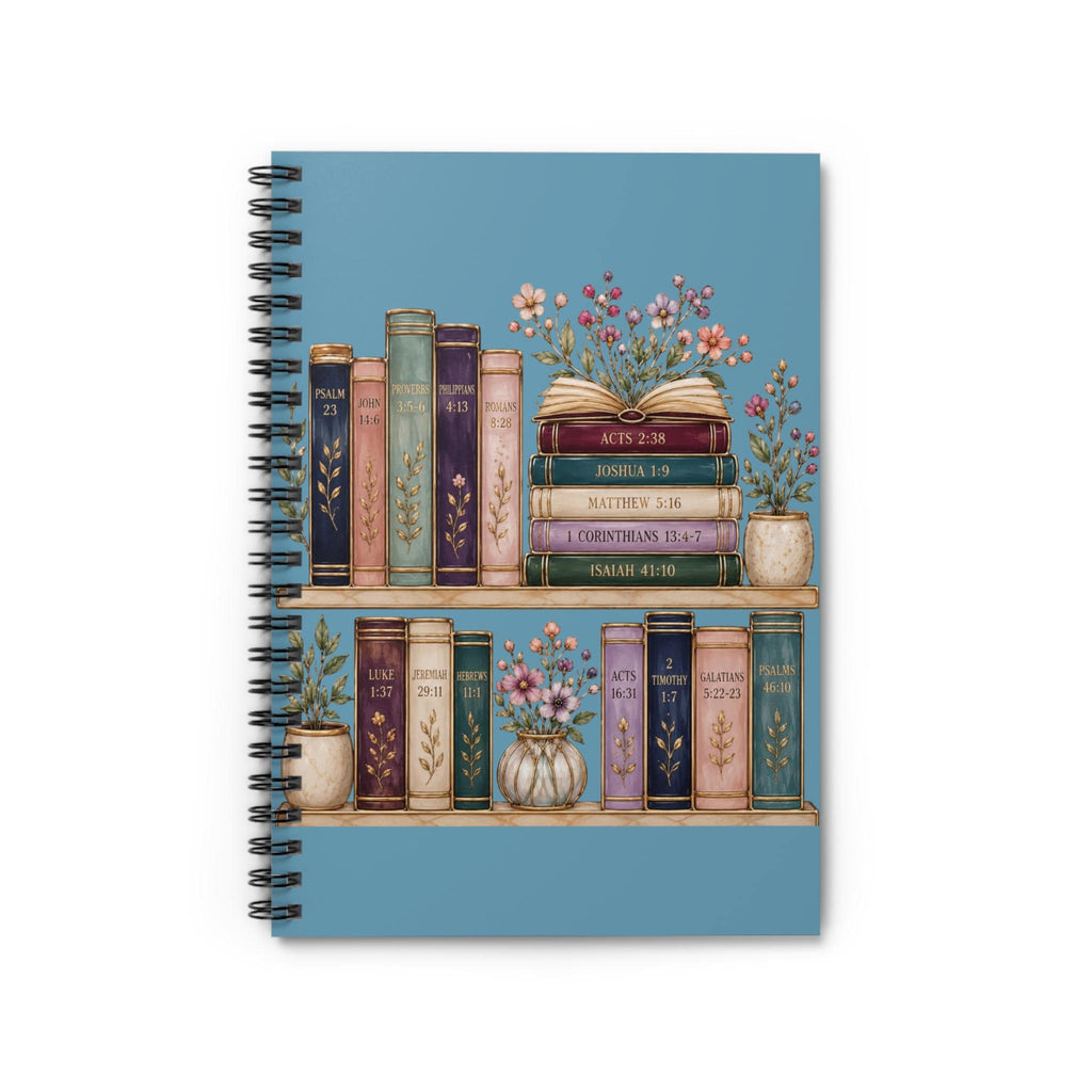 Stack of Vintage Books Notebook | Spiral Ruled Journal, Floral Bookshelf Design