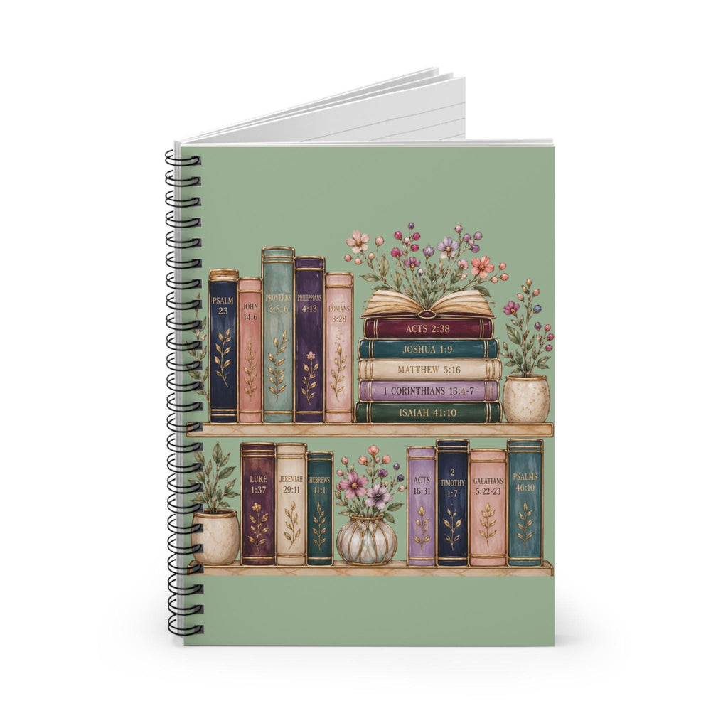 Floral Bookshelf Illustration Spiral Notebook | Ruled Journal