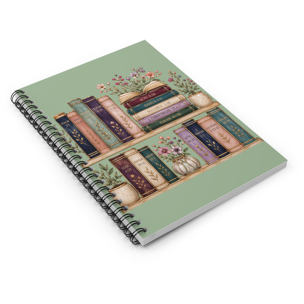 Floral Bookshelf Illustration Spiral Notebook | Ruled Journal